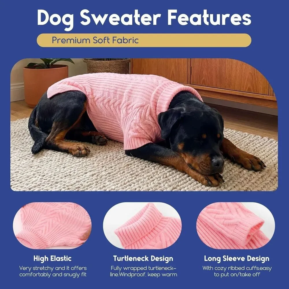 Dog Sweater Size 4XL Pink Pet Sweatshirt Turtleneck Pullover Arctic Valvet, Wool